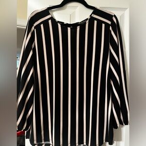 Adrianna Papell Black Blouse with Cream Vertical Stripes